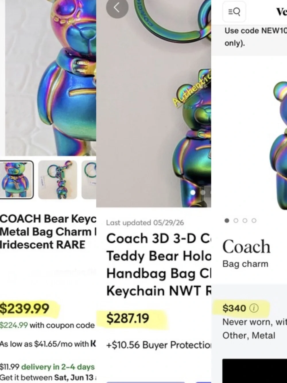 Coach Iridescent Rainbow Teddy Bear Keyring - Picture 7 of 7